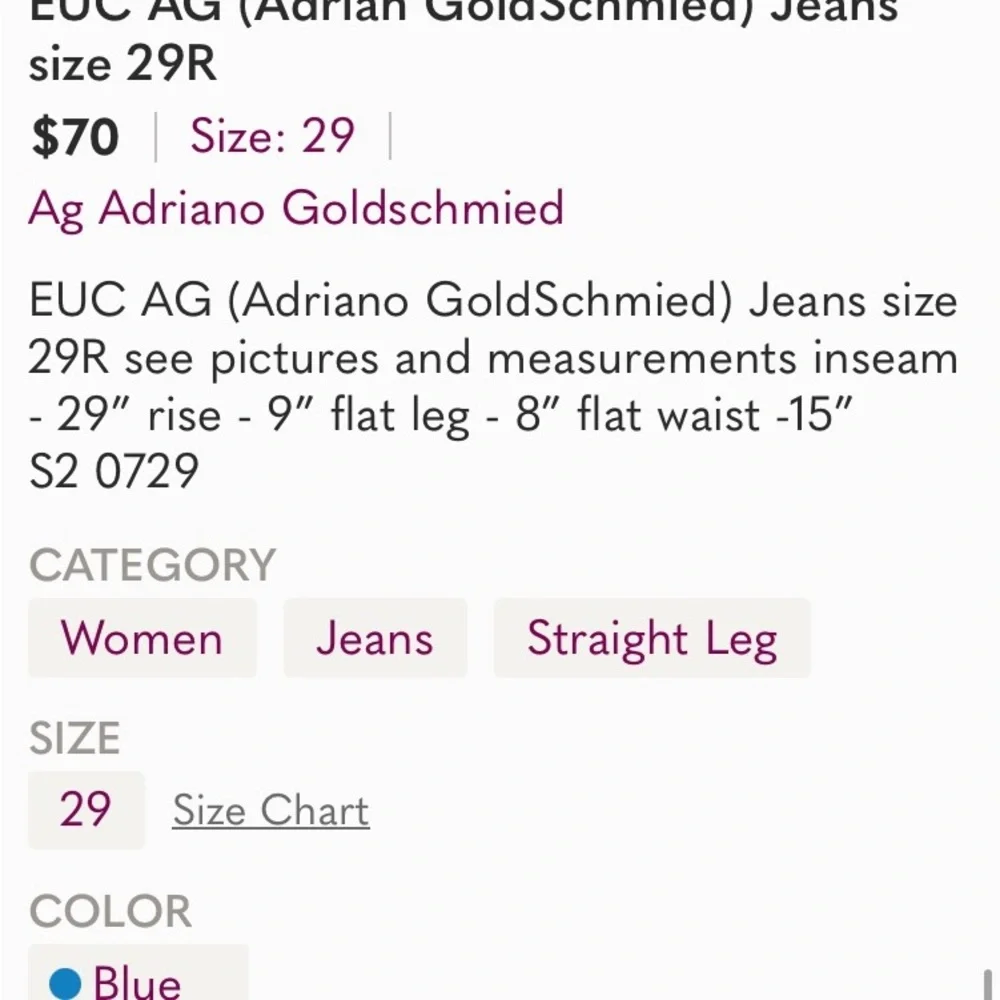 Excellent Preowned Condition Adriano Goldschmied The Elite Jeans Size 29.
